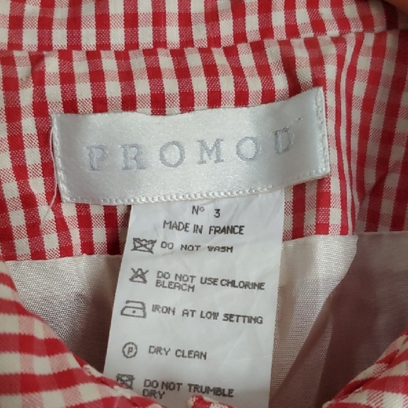 Vintage Retro Promod France Red & White Checkered Checked Button Up Trench Coat - Picture 2 of 11